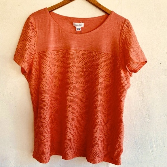 Calvin Klein Tops - Calvin Klein Women's Mesh Overlay Double Layer Tee Top Large Porcln Rose - *NEW